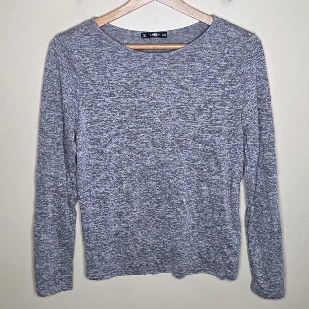 Shein Heather Gray Crossover Split Back Long Sleeve Tee Size Small